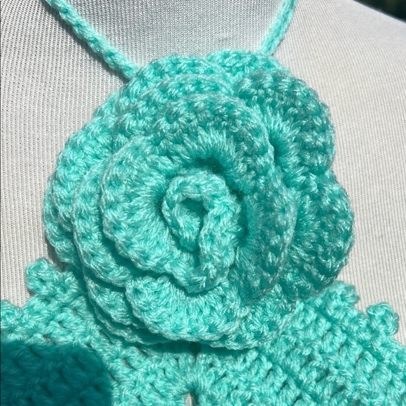 Handmade Turquoise Crochet Halter Top - Picture 4 of 5